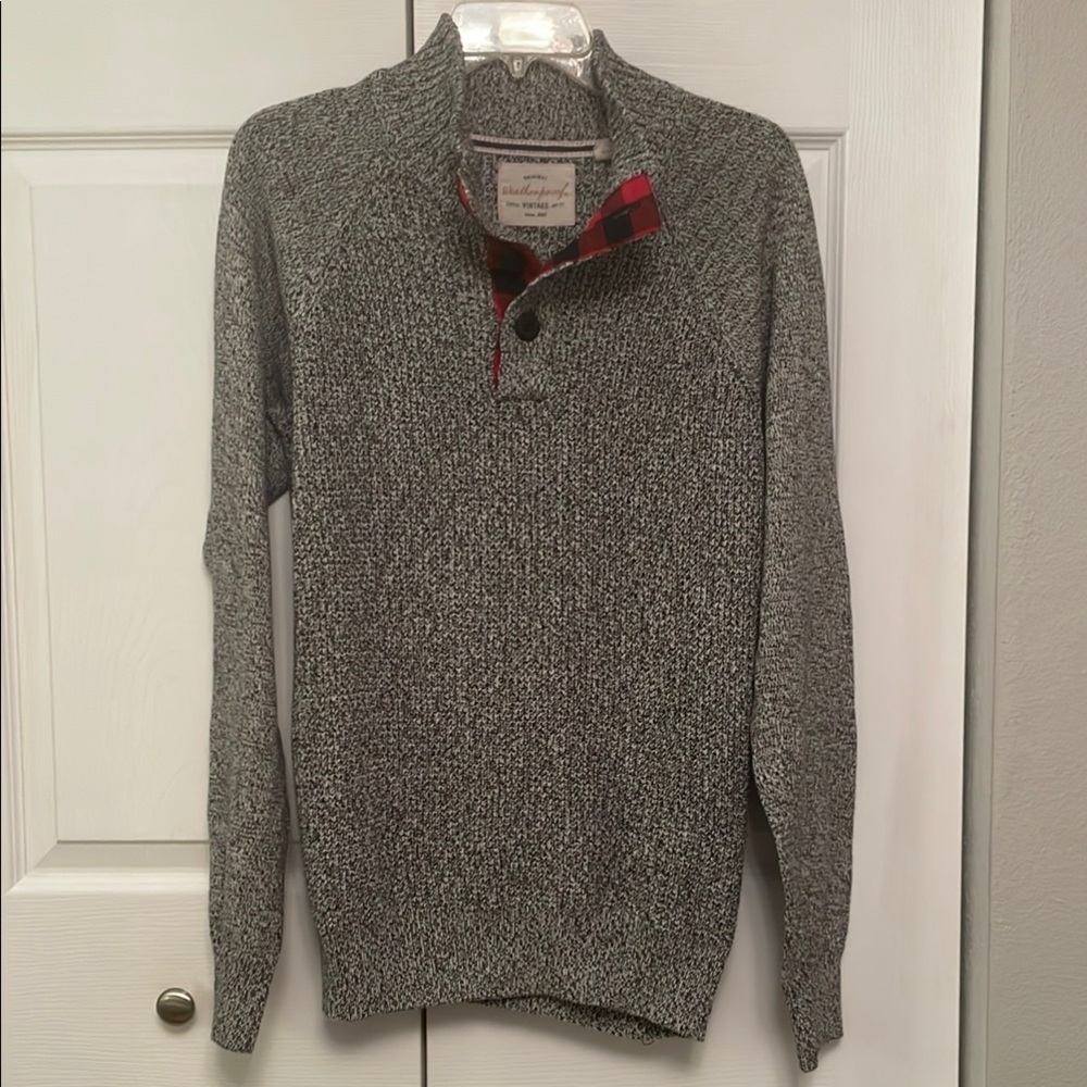 ✔️Weatherproof Vintage Cotton Knit Pullover Warm Winter Sweater Plaid Accents